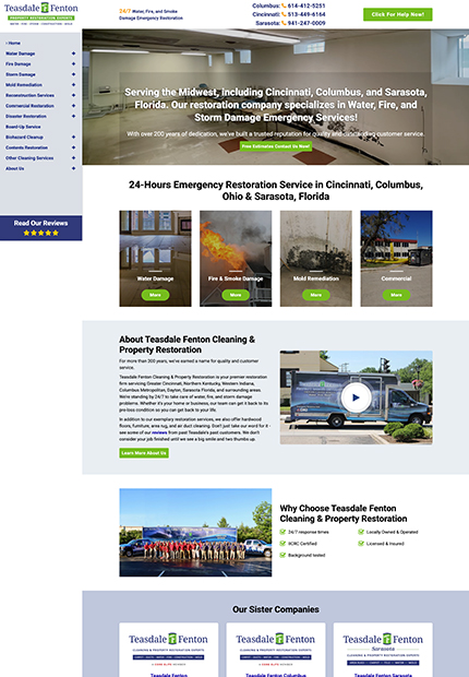 Teasdale Fenton restoration and carpet cleaning services website homepage